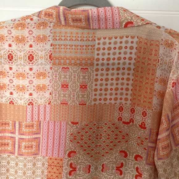 Rose & Olive orange & Tan Patchwork Print Crop ButtonUp Blouse Top Size Medium - Picture 5 of 9
